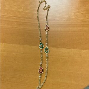 Kenneth Jay Lane Gold Tone Necklace with Red and Green Teardrops